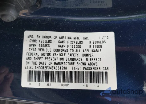 2014 Honda Accord Lx z USA, uszkodzony, nr VIN 1HGCR2F34EA084598